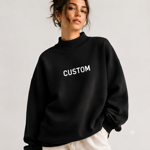 Sweat-shirt en coton ample et décontracté pour femme, col montant, tissu doux, manches longues, tenue décontractée pour tous les jours - Product Image 1