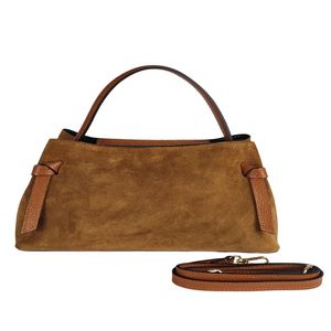 Royaa Suede and leather handbag Handbag Top Handle Purse Adjustable <b>Strap</b> Genuine Leather Minimalist <b>Shoulder</b> Zipper Closure - Product Image 2