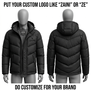 320 GSM Polyester Pongee Color Block Hooded Puffer Jacket Quilted Panels Custom Embroidery Woven Patch Logo - Product Image 1