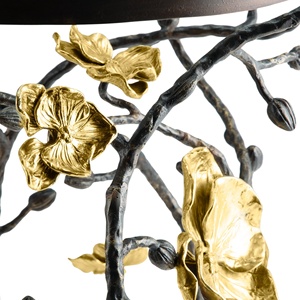 Mesa tapizada de lujo Saleem International 2026 con base decorativa de hoja de ginkgo en metal dorado para entrada o dormitorio - Product Image 3