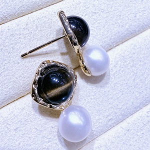 Pendientes Largos de Moda Retro Vintage Francesa, Simples y Versátiles, con Piedra de Ojo de Tigre y Perla de Agua Dulce, Venta al por Mayor de Origen Zhuji - Product Image 4