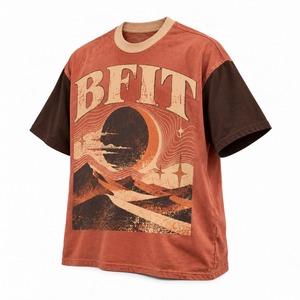 T-shirt streetwear unisexe, imprimé graphique désert, manches contrastées, col rond côtelé, tee-shirt vintage en coton - Product Image 4