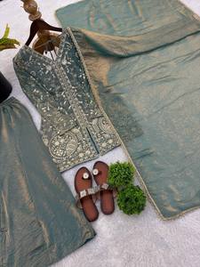 Conjunto Kurti Palazzo de Seda Fendi Pura Bordada con Dupatta de Encaje de Diseño – Traje Listo para Usar para Fiestas - Product Image 6