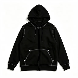 เสื้อฮู้ดดี้ผู้ชายขายดี สีดำ 430 GSM ซิปเต็มตัว ผ้าฝ้ายฟลีซหนานุ่ม สวมใส่สบาย ทรงโอเวอร์ไซส์ สไตล์สตรีทแวร์ เหมาะสำหรับฤดูหนาว - Product Image 1
