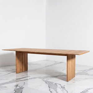 Table de salle à manger d'extérieur moderne en teck, rectangulaire à lattes, pour patio, jardin, hôtellerie, villas, norme commerciale américaine - Product Image 3