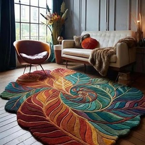 Modern Abstract Leaf Pattern Hand Tufted Rug Colorful Artistic Rug Luxury Soft <b>Floor</b> Mat for Living Room Bedroom Interior Decor - Product Image 2