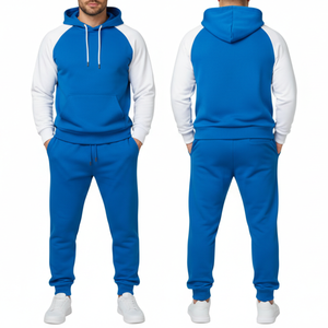 Chándal para hombre azul real y blanco con logotipo personalizado, el más vendido |   Conjunto Deportivo Clásico con Mangas Raglán - Product Image 3