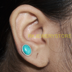 Pendientes de turquesa natural, Plata de Ley 925, piedra preciosa ovalada hecha a mano, joyería minimalista, regalo para mujer, hermana elegante, mamá - Product Image 2