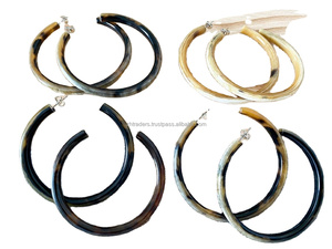 Ensemble de boucles d'oreilles en corne de buffle rondes et carrées faites à la main, boucles d'oreilles pendantes uniques classiques par pierres précieuses - Product Image 3