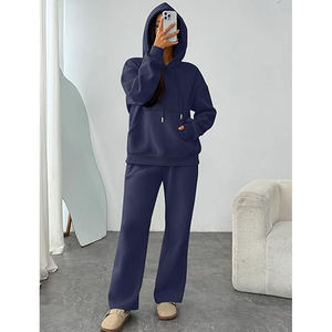 Ensemble de survêtement pour femme en coton épais, deux pièces, uni, coupe ample et oversize, avec sweat à capuche - Product Image 5