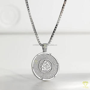 Premium Round Symbol Pendant In Sterling Silver With High Shine Moissanite Diamond Detailing - Product Image 3