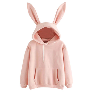 Sweat à capuche noir pour femme avec oreilles de lapin, manches classiques, en coton tricoté, coupe oversize, pour l'automne, style décontracté - Product Image 2
