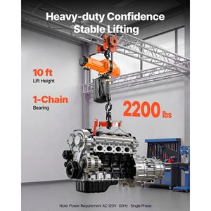 10 ft Overhead <b>Crane</b> 120V Single Phase 10 ft Wired Remote Control 2200 Lbs Electric Chain Hoist 1t Lifting 4m Model G100 Cha - Product Image 2