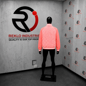 Veste rose élégante pour homme avec fermeture éclair, motif lettres, style décontracté, coupe classique, usage quotidien, moderne - Product Image 4