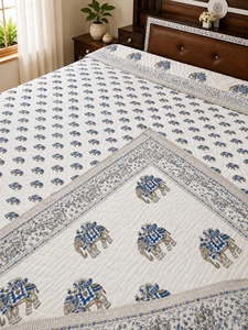 Hand Block Print Elephant Jaipuri Razai <b>Quilt</b> Reversible Double Bed <b>Indian</b> Cotton Comforter Handmade Boho Bedding - Product Image 3