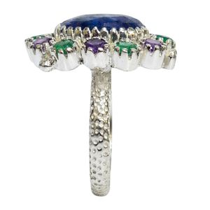 Anillo Gemvanity SR1468 Chapado en Oro, Estilo Budista Tibetano de Lujo Clásico, con Corte Brillante de Cianita, Esmeralda y Amatista - Product Image 3