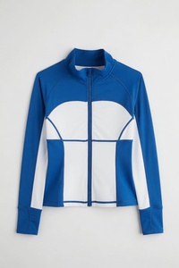 Women's Color Blocked Long Sleeve Yoga Jacket With Zipper <b>Mock</b> <b>Neck</b> Active Stretch Spandex Polyester Fit Regular Full Sleeve - Product Image 1
