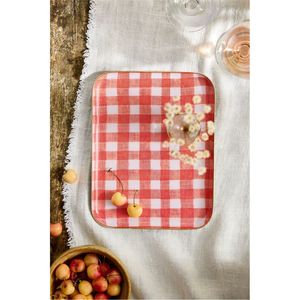 Bandeja de Servir Moderna de Metal Rectangular con Borde Dorado y Diseño a Cuadros Rojos, para Picnic, Fiestas y Decoración de Mesa Festiva - Product Image 1