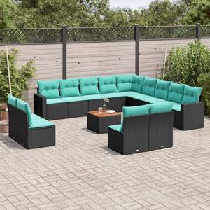 Conjunto de Sofás de Patio de Ratán Sintético Negro con Cojines, 14 Piezas, Muebles de Jardín para Exteriores, Estilo Contemporáneo, Asientos para 10 o Más Personas - Product Image 1