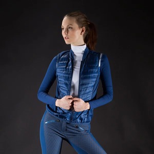 Chaleco Acolchado Azul para Mujer, Manga Larga, Cortavientos, Cierre Frontal, Cintura Alta, Ropa de Equitación, Color Sólido, Material de Poliéster - Product Image 1