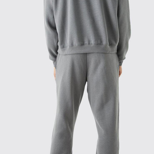 Ensemble de survêtement gris à capuche pour homme, manches longues, décontracté, pour l'automne, avec poches latérales, respirant, 100% coton, couleur unie - Product Image 5