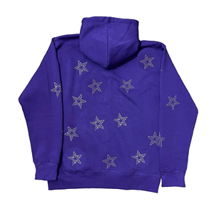 Sudadera con Capucha Morada para Mujer con Estampado de Lentejuelas de Estrellas, Manga Larga, Cierre de Cremallera Frontal, Bolsillo, Sudadera de Algodón Tejido para Otoño, 100% Algodón Felpa - Product Image 2