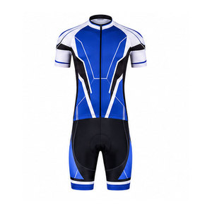 Ensemble maillot et short de cyclisme pour homme, bleu, blanc, noir, manches courtes, fermeture éclair sur le devant, pour adultes - Product Image 1