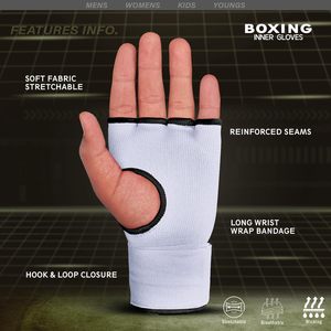 Gants intérieurs en gel de haute qualité avec logo personnalisé pour adultes, MMA, Muay Thai, boxe, activités de plein air, demi-doigts, en tissu polyester, avec fermeture auto-agrippante - Product Image 3