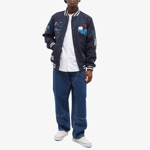 Custom Patchwork <b>Navy</b> Blue Varsity <b>Jacket</b> Men <b>Women</b> Streetwear Embroidery Vintage Letterman Bomber <b>Jacket</b> Unisex Outerwear - Product Image 4
