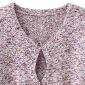 Cardigan en tricot pour femme, violet et rose, décontracté, à manches longues, col en V, à nouer sur le devant, haut de gamme pour l'automne, pull court tendance pour femme, vêtement d'extérieur - Product Image 3