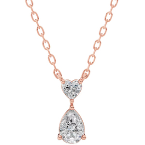 Collar con Colgante de Doble Diamante en Forma de Lágrima, Diamante Cultivado en Laboratorio, Oro de 10K, Corte Corazón y Pera, Regalo de Compromiso, Diseño Moderno y Lujoso - Product Image 1