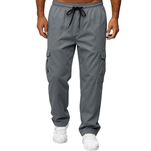 Men's Gray <b>Cargo</b> Sweatpants Elastic Waist Drawstring Multiple Pockets Casual Polyester Pants Spring Wear - Product Image 1