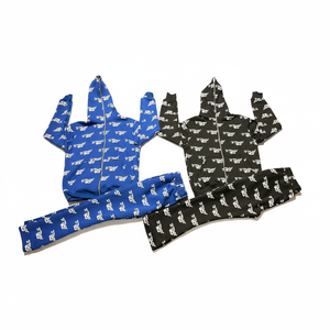 Survêtement d'hiver noir à fermeture éclair intégrale avec motif imprimé lettres blanches, unisexe, décontracté, en coton 100% épais, coupe mi-longue, jambes larges, poches latérales - Product Image 2