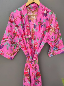 Bata Kimono de Algodón 100% con Estampado de Dibujos Animados para Mujer, Camisón de Verano Hecho a Mano, Cuello en V, Cintura Elástica, Largo Completo - Product Image 4