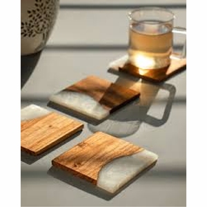 Modern Square Walnut Wood Epoxy Resin Coaster Luxury Gold Foil Inlay Drink Wood Coaster Custom Logo Waterproof Tableware <b>Cup</b> Mat - Product Image 1