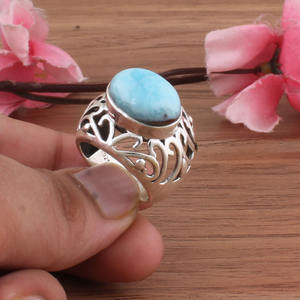แหวนแต่งงานวินเทจเงินแท้ 925 ประดับพลอยลาริมาร์สีน้ำเงินสำหรับผู้หญิง แหวนสไตล์โบโฮ ขายส่ง - Product Image 1