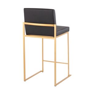 Sgabello da bancone Fuji High Back contemporaneo di Fuji, set di 2 sgabelli da bar moderni in acciaio dorato e similpelle nera - Product Image 4