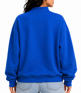 Sudadera de cuello simulado para mujer con hombros caídos, mangas con patchwork de guinga y aplique de letras bordadas - Product Image 3