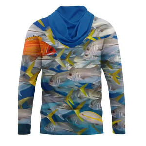 Men's Light <b>Blue</b> Hooded <b>Long</b> <b>Sleeve</b> UPF 50 Anti-Uv Fishing Shirt Solid Color Pullover Outdoor Apparel - Product Image 3