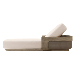 Chaise longue réglable en teck tropical, finition foncée, panneau en rotin tressé, transat de luxe pour hôtel, villa, extérieur - Product Image 2