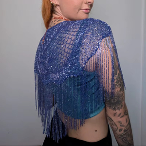 Beaded Moon <b>Face</b> Cloud Fringe Patch Embroidery Sequin Handwork Casual Summer Top Apparel White Cotton Short Sleeve Women T Shirt - Product Image 1