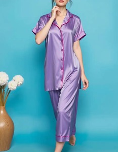 Ensemble de pyjama pour femmes à imprimé fraises, manches courtes, vêtements de nuit en coton, décontracté d'été, deux pièces, bleu avec motif à carreaux - Product Image 6
