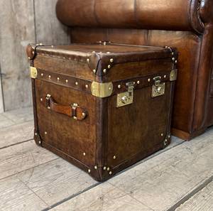 Table basse vintage en bois de manguier, coffre de rangement en cuir buff, avec accents en laiton faits à la main, meuble de salon - Product Image 4