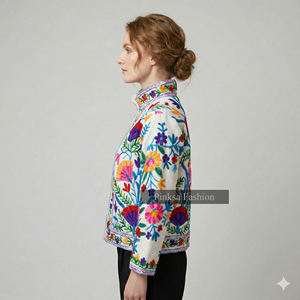 Veste de sport en velours de coton tricoté à la main Suzani |   Manteau d'automne/hiver bohème pour femmes |   Broderie florale respirante - Product Image 5