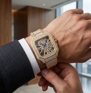 Reloj Unisex de Lujo Personalizado en Acero Inoxidable, Brillante con Diamantes VVS Moissanite Cultivados en Laboratorio, Movimiento de Cuarzo Citizen, Estilo Indio - Product Image 4