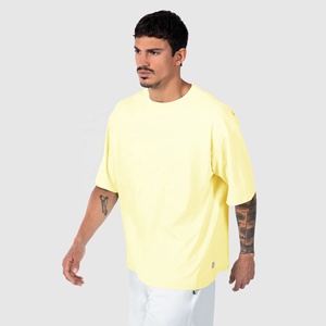 Camiseta de Verano de Lujo para Hombre, Talla Grande, Color Amarillo Sólido, Manga Corta, Algodón, Cuello Redondo, Estilo Casual, Ajuste Deportivo, Talla Grande - Product Image 3