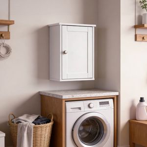 Mobiletto singolo bianco in MDF P2 verniciato 34,6*20*50cm con un ripiano per mobili da bagno - Product Image 1