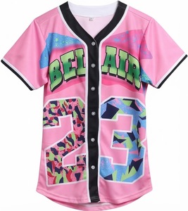 Maillot de baseball Bel Air unisexe à col en V, manches courtes, boutons sur le devant, impression sublimée, respirant, écologique, séchage rapide, polyester - Product Image 4