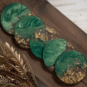 Resin Coaster Green & Gold for Tea Coffee <b>Table</b> & Dining <b>Table</b> - Product Image 3