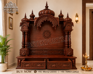 Templo Tradicional Khatu Shyam Baba de Madera de Teca para el Hogar, Mandir de Pooja de Madera Tallada a Mano, Unidad de Puja Hecha a Mano con Almacenamiento, Londres - Product Image 4